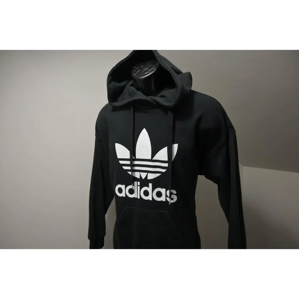 Adidas Hoodie Pull Over Black Cotton Blend Athletic‎ Sweater Mens Size Small